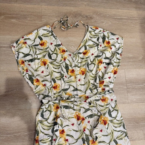 Kensie Jeans 100% Linen Floral Print Jumpsuit Relaxed Boho Lagenlook Sz Large - Picture 3 of 12